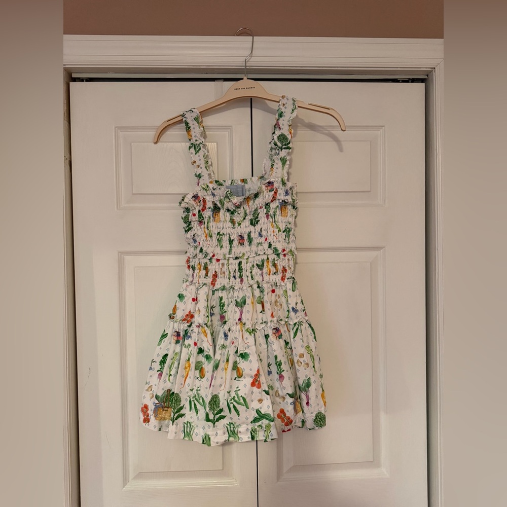 Floral Smocked Mini Dress in White and Green - Picture 6 of 8